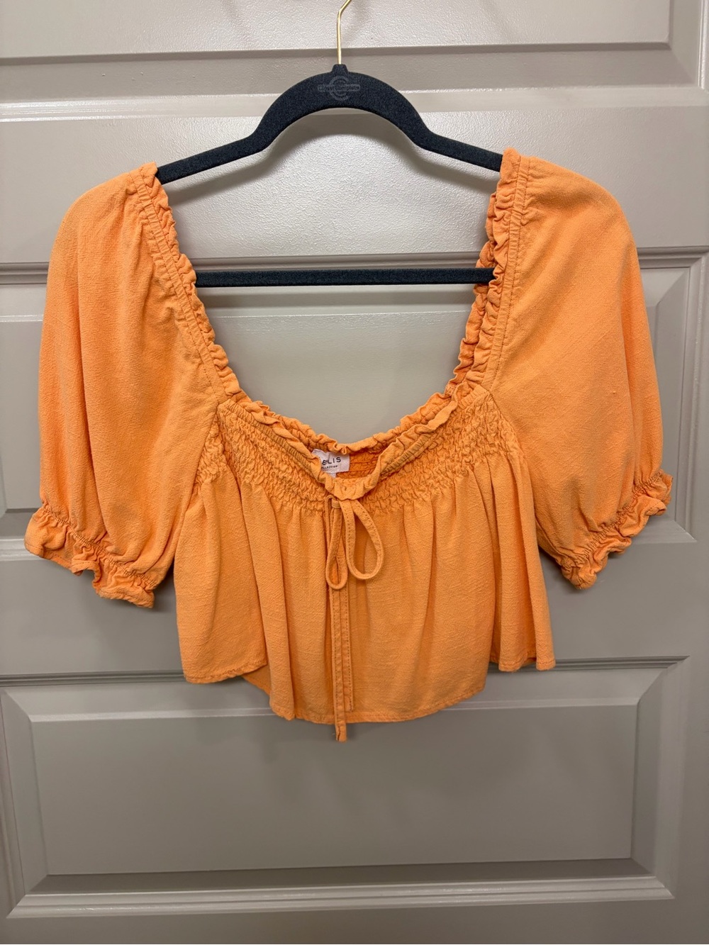 Le Lis Orange Smocked Tie-Front Crop Top
